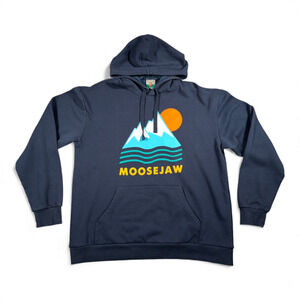 Moosejaw Sweater Adult EXTRA LARGE Blue Mountain Graphic Pullover Hoodie Outdoor